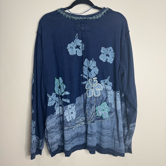 We the Free Denim Blue Floral Embroidered Long Sleeve Oversized Shirt Large - Picture 9 of 9